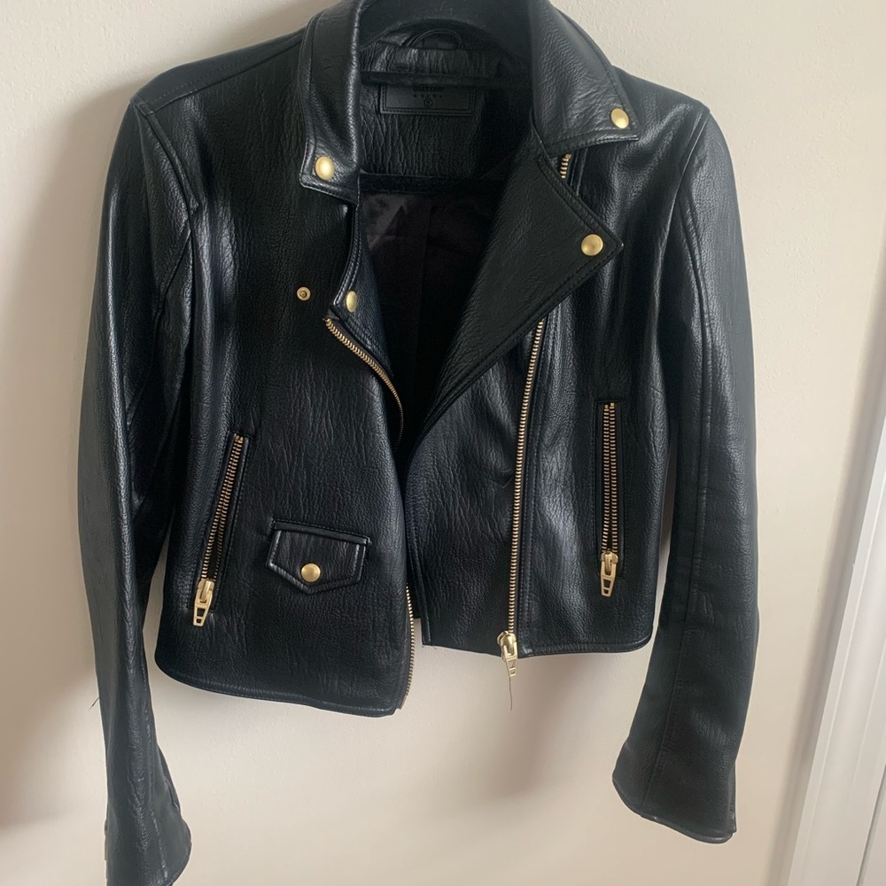 Blank NYC Faux Black Leather Jacket with Gold Accents